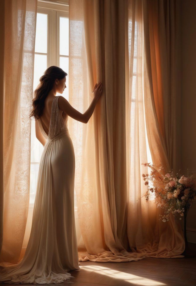 A dimly lit, intimate setting featuring two silhouettes embracing, surrounded by soft candlelight and flowing silk curtains. The atmosphere exudes warmth and romance, with hints of sensuality present in the delicate textures. Infuse subtle floral elements in the backdrop to symbolize connection and passion. ethereal lighting. soft focus. super-realistic.